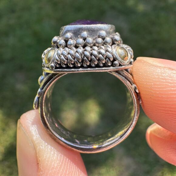 Amethyst Ring 925 Silver & 18k Gold BA Suarti Size 7.5 - Picture 11 of 17